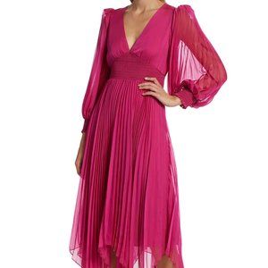 NWT Alice + Olivia Sion Pleated & Smocked Midi-Dress